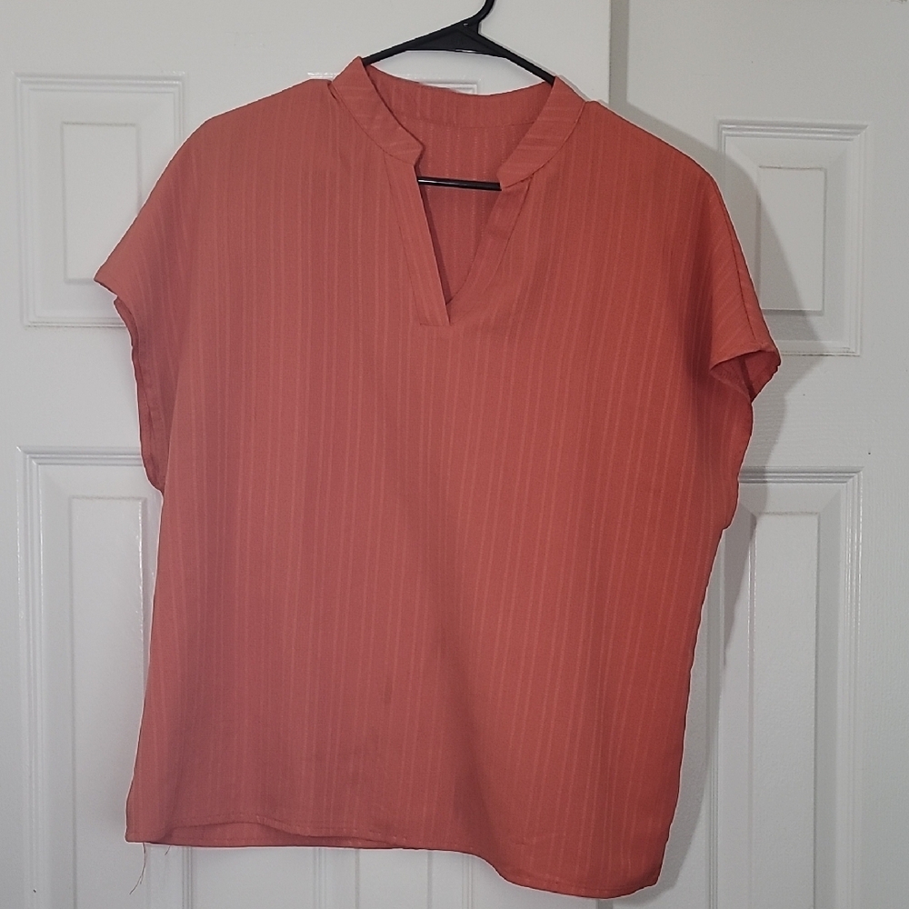 Pink Boxy Cap Sleeve Blouse with Mandarin Collar